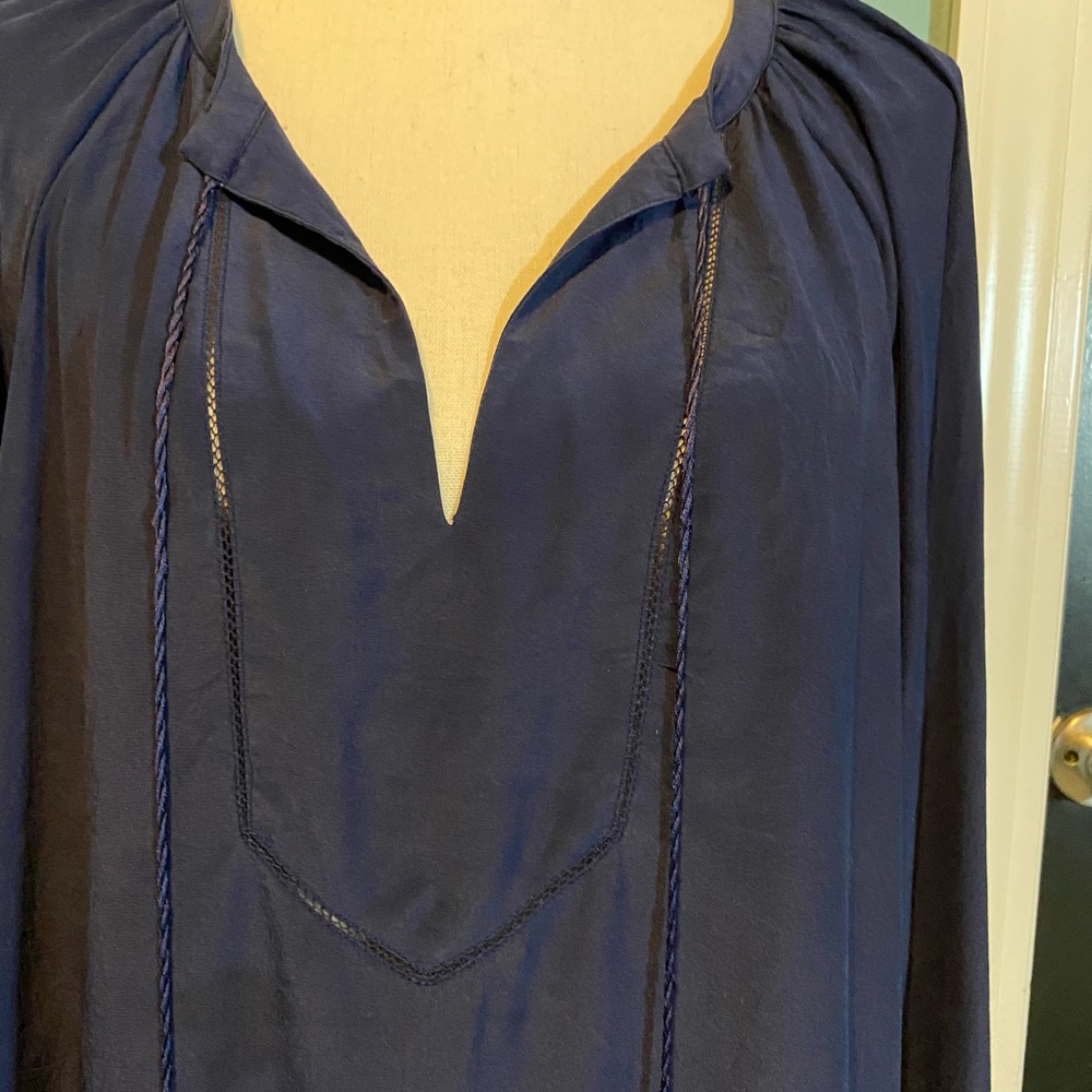 COPY - Size XL Lilly Pulitzer silk blouse with tassles blue